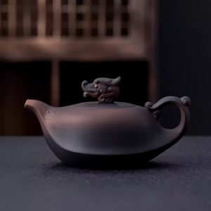 1-17-1.jpg Antique Purple Clay Dragon Teapot Set With Dragon Head Lid And Dragon Boat Design