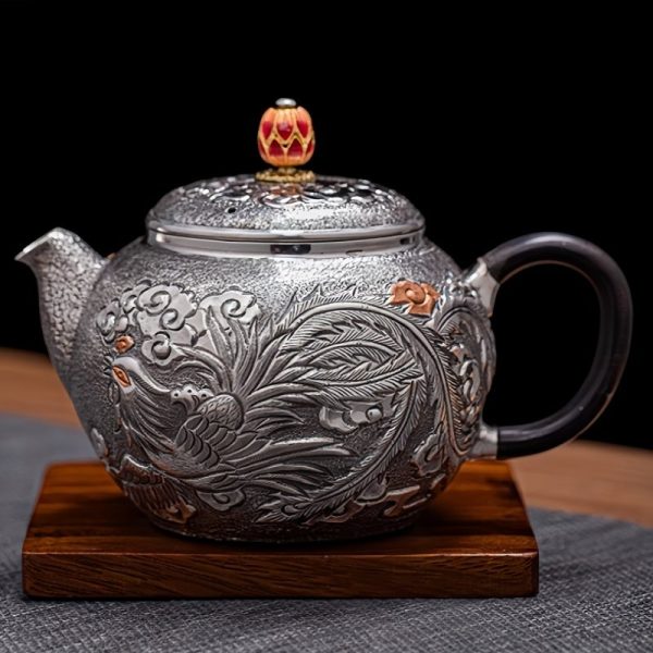 1-24.jpg Antique Enamel Color Handcraft Sterling Silver Dragon Teapot With Carving Dragon And Phoenix Pattern