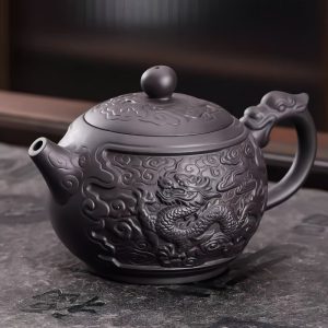 1-29.jpg Large Chinese Purple Clay Teapot with Auspicious Dragon and Floating Clouds Pattern