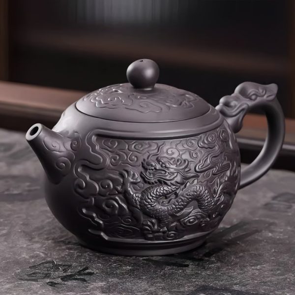 1-29.jpg Large Chinese Purple Clay Teapot with Auspicious Dragon and Floating Clouds Pattern