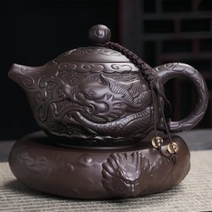 1-33.jpg Chinese Antique Yixing Zisha Dragon Teapot With Relief Auspicious Dragon Pattern