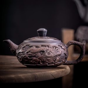 1-34.jpg Vintage Purple Pottery Chinese Dragon Teapot Featuring Relief Auspicious Dragon Pattern