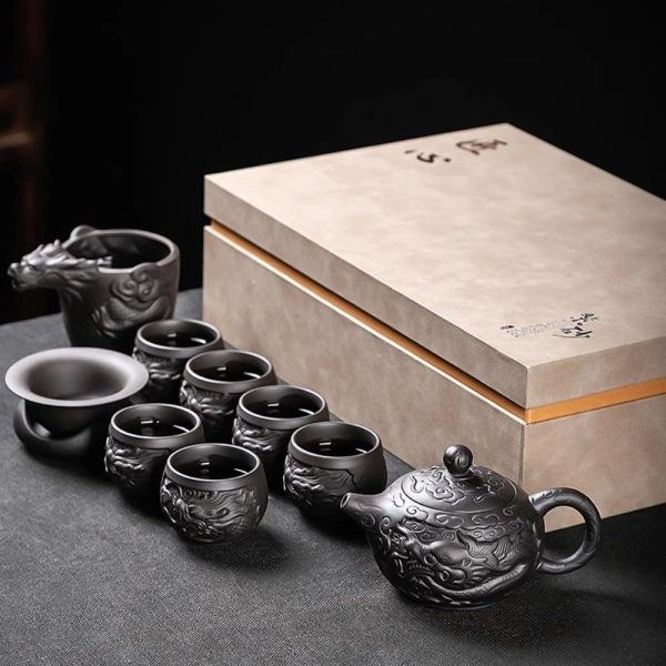 1-39.jpg Authentic Yixing Purple Clay Year of the Dragon Gongfu Tea Set with Antique Chinese Dragon Carving