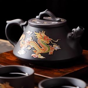 1-5-1.jpg Yixing Purple Clay Antique Dragon Teapot With Color Changing Pattern Stone Gourd Design