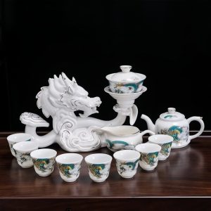 1-56.jpg Delicate White Ceramic Semi-Automatic Gongfu Tea Pot Set with Gilded Ornate Dragon Design