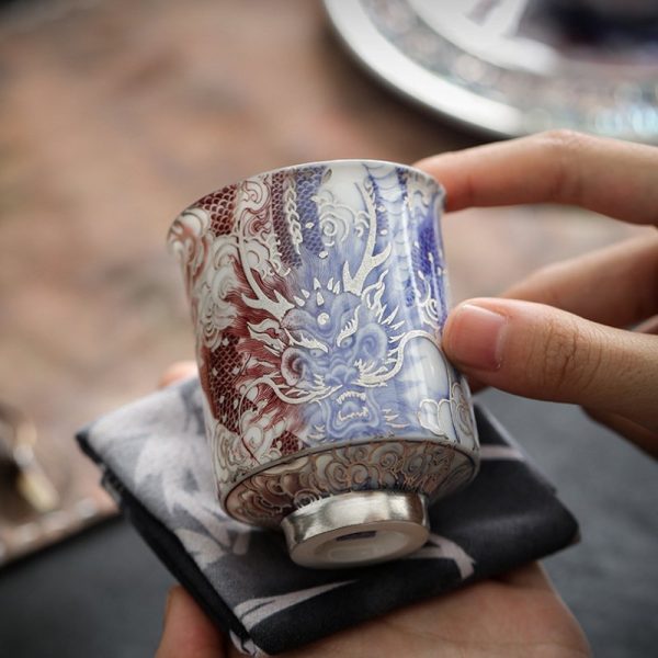 1-7-2.jpg Sterling Silver Glaze Hand Painted Dragon Antique Japanese Porcelain Tea Cups
