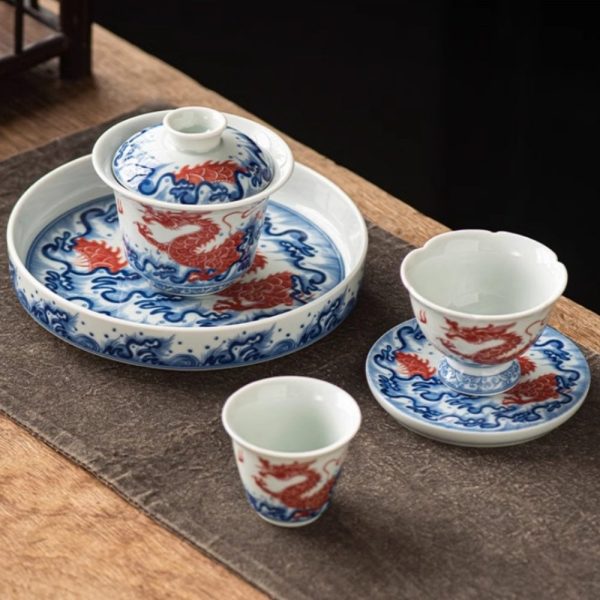 1-70.jpg Graceful Traditional Luxury Chinese Blue and White Porcelain Antique Wave Tea Set
