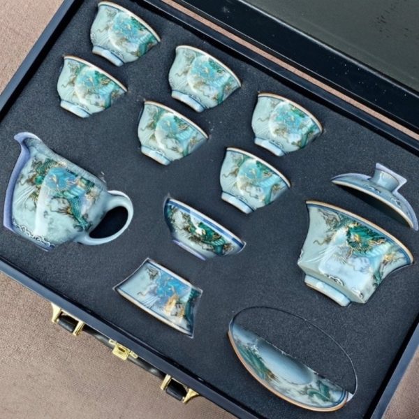 1-71.jpg Vintage Ice Crack Hand Drawn Blue Dragon Luxury Chinese Porcelain Tea Set