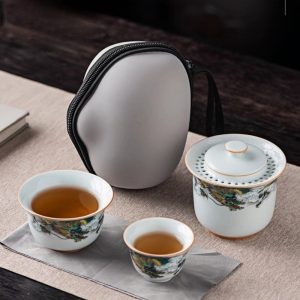 1-75.jpg Antique Compact Ceramic Green Dragon Theme Travel Tea Set with Portable Bag