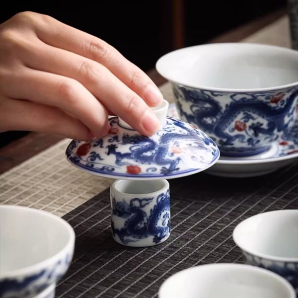 10-1.jpg Vintage Elegant Chinese Blue and White Porcelain Dragon Phoenix Luxury Gongfu Tea Cup Set
