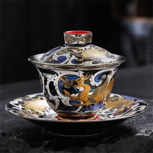 16-03.jpg Best Sterling Silver Interior Four Auspicious Beasts Themed Ceramic Gaiwan Set