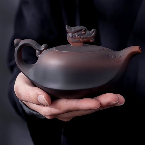 2-14-1.jpg Antique Purple Clay Dragon Teapot Set With Dragon Head Lid And Dragon Boat Design