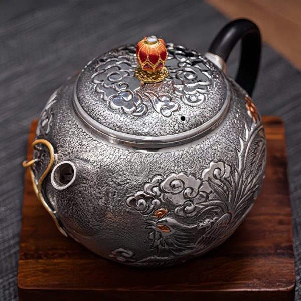 2-21.jpg Antique Enamel Color Handcraft Sterling Silver Dragon Teapot With Carving Dragon And Phoenix Pattern