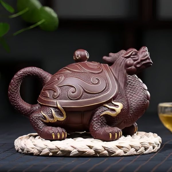 2-28.jpg Unique Gilding Dragon Turtle Shaped Teapot with Dragon Ball Twist Made from Yixing Purple Clay