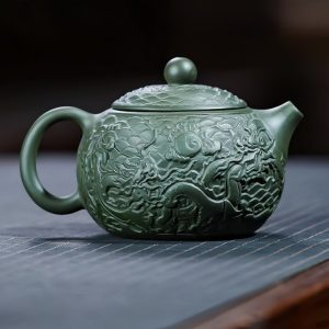 2-29.jpg Handmade Chinese Vintage Yixing Clay Dragon Teapot With Green Auspicious Dragon Pattern