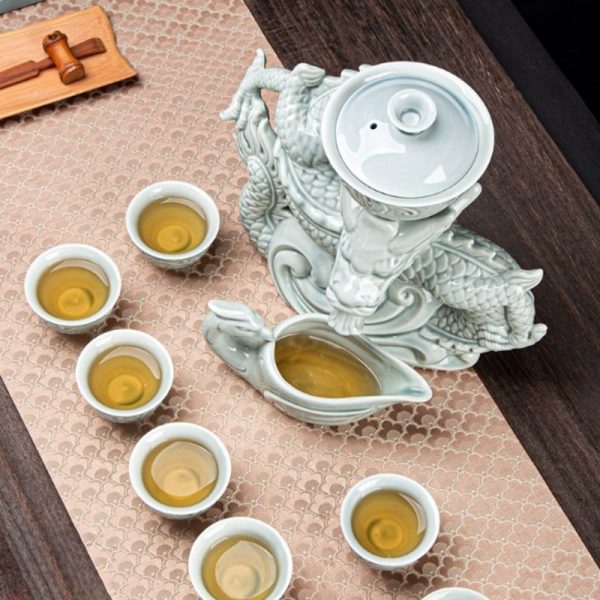 Majestic Vintage Green Dragon China Gongfu Lazy Semi-Automatic Tea Cup Set