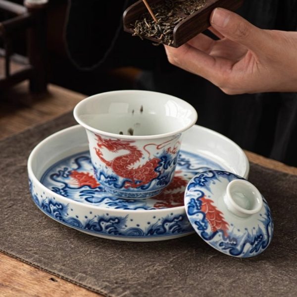 2-63.jpg Graceful Traditional Luxury Chinese Blue and White Porcelain Antique Wave Tea Set