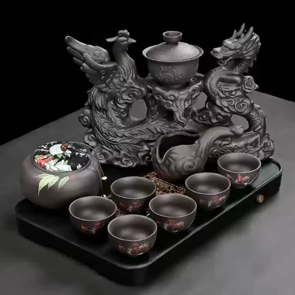 2-7.webp Delicate Vintage Porcelain Phoenix and Dragon Pattern Semi-Automatic Lazy Tea Set