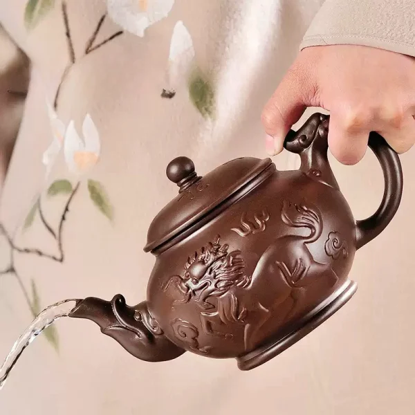 The Spirit of the Dragon and Horse Brown Yixing Clay Teapot with Dragon Spout Strainer