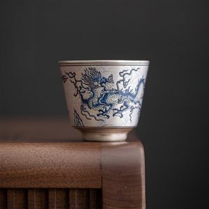 2Fl-Oz60-ML-Small-Silver-Gilded-Inner-Dragon-Pattern-Chinese-Tea-Cup-2.jpg Silver Glaze Flying Dragon Pattern Vintage Chinese Ceramic Tea Cup