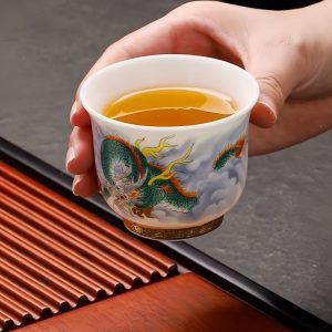 3-10-2.jpg Year Of The Dragon Hand Painted Iced White Porcelain Dragon Tea Cup