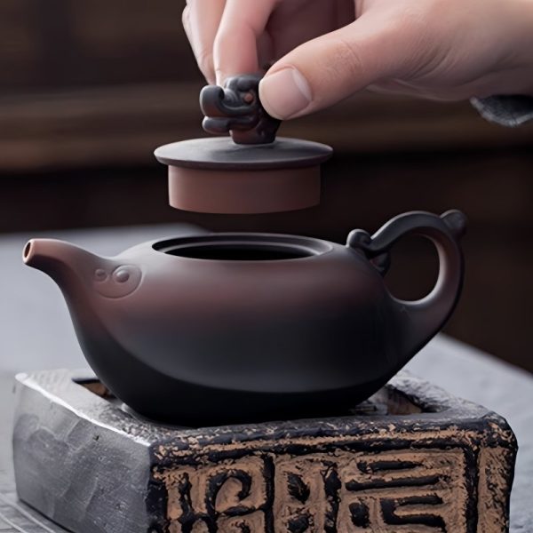 3-14-1.jpg Antique Purple Clay Dragon Teapot Set With Dragon Head Lid And Dragon Boat Design