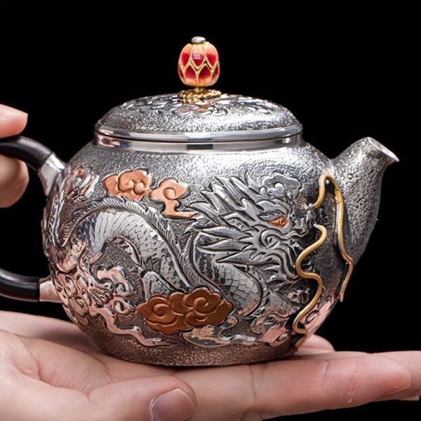 3-21.jpg Antique Enamel Color Handcraft Sterling Silver Dragon Teapot With Carving Dragon And Phoenix Pattern