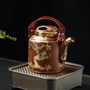 3-25.jpg Antique Gold Inlaid with Jade Dragon and Phoenix Pattern Purple Clay Teapot Large Capacity with Handle