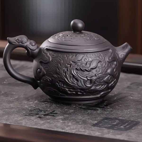 3-26.jpg Large Chinese Purple Clay Teapot with Auspicious Dragon and Floating Clouds Pattern