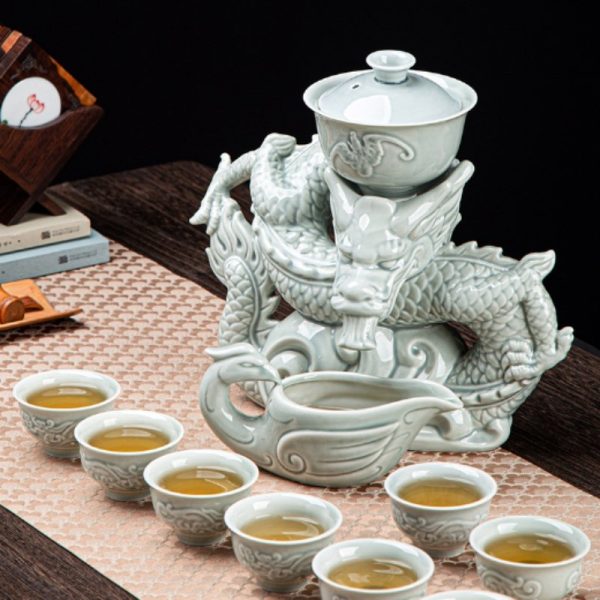 Majestic Vintage Green Dragon China Gongfu Lazy Semi-Automatic Tea Cup Set