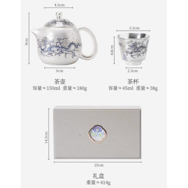 3-59.jpg Antique Elegant Gilt Silver Tea Sets with Blue and White Porcelain Exclusive Dragon Pattern