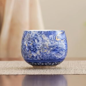 4-10.jpg Sterling Silver Vintage Chinese Porcelain Tea Cup With Dragon and Peony