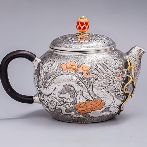 4-20.jpg Antique Enamel Color Handcraft Sterling Silver Dragon Teapot With Carving Dragon And Phoenix Pattern
