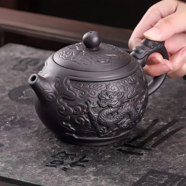 4-25.jpg Large Chinese Purple Clay Teapot with Auspicious Dragon and Floating Clouds Pattern