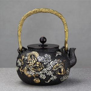 44-Fl-Oz-Gold-Dragon-and-Silver-Cloud-Antique-Asian-Cat-Iron-Teapot-1.jpg Antique Asian Gold Dragon and Silver Clouds Cast Iron Tetsubin Teapot