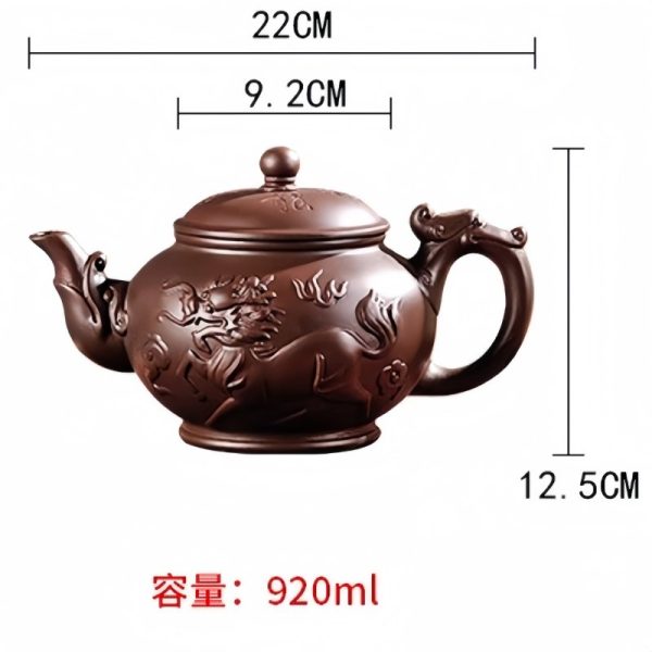The Spirit of the Dragon and Horse Brown Yixing Clay Teapot with Dragon Spout Strainer