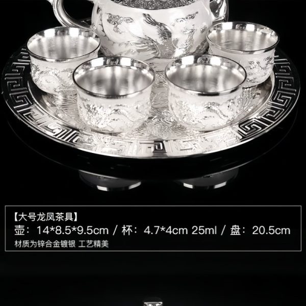 5-40.jpg Vintage Opulent Silver Chinese Dragon and Phoenix Refined Gongfu Tea Pot Set