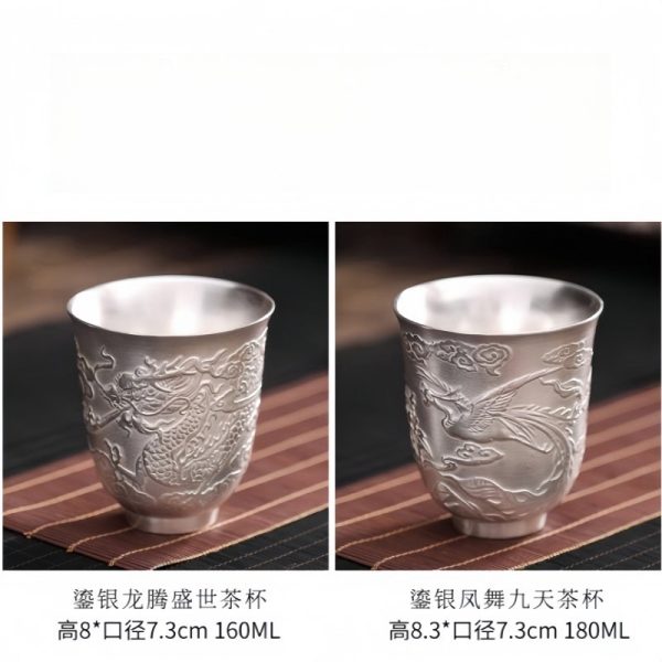 5-7.jpg Exquisite Embossed Fire-breathing Dragon Sterling Silver Vintage Chinese Ceramic Tea Cup