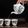 6-4.webp Delicate White Ceramic Semi-Automatic Gongfu Tea Pot Set with Gilded Ornate Dragon Design