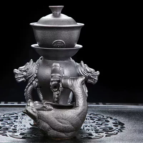 6-5.webp Ancient Sculptural Five Dragon Chinese Black Pottery Semi-Automatic Gongfu Tea Pot Set