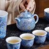 6-7.jpg Antique Luxury Blue Dragon Chinese Ceramic Gongfu Tea Pot Set with Wire Inlay Silver Gilt