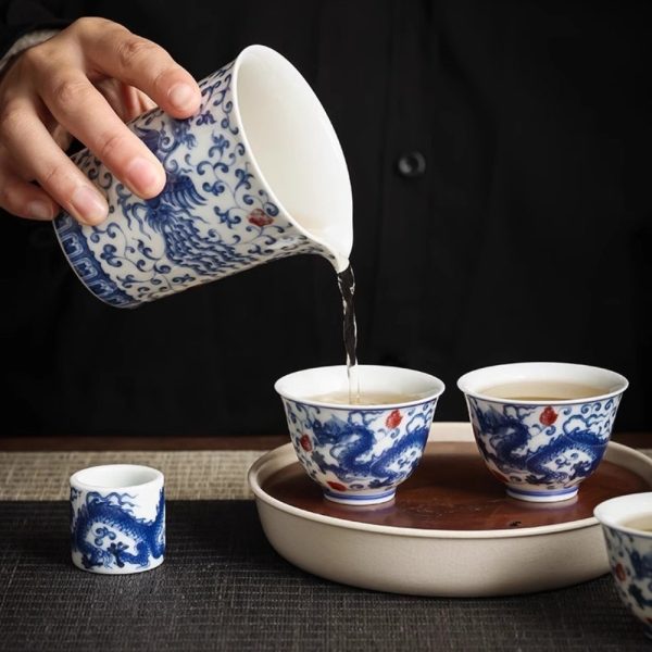 8-5.jpg Vintage Elegant Chinese Blue and White Porcelain Dragon Phoenix Luxury Gongfu Tea Cup Set
