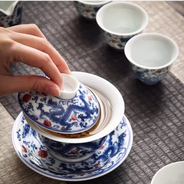 9-3.jpg Vintage Elegant Chinese Blue and White Porcelain Dragon Phoenix Luxury Gongfu Tea Cup Set