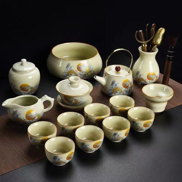 Golden Dragon Traditional Antique Pattern Ceramic Ancient Chinese Tea Ceremony Set