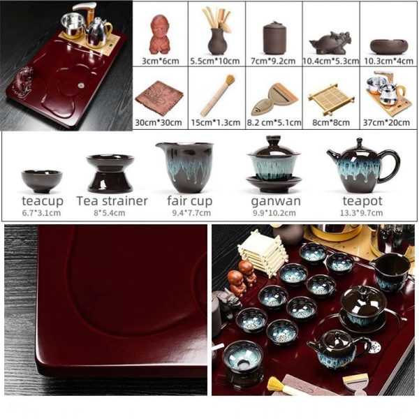 Jianzhan-Gongfu-Tea-Set-04.jpg Pixiu Themed Gongfu Tea Set with Jianzhan Cups and Red Wooden Tea Tray