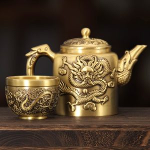 Luxurious-Embossed-Dragon-with-Phoenix-Brass-Teapots-Antique-for-Sale-3.jpg Luxurious Antique Brass Teapot with Embossed Dragon and Phoenix Lid for Sale