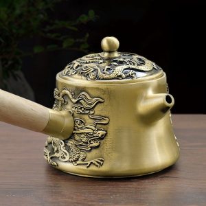 Small-Dragon-and-Phoenix-Pattern-Handmade-Brass-Teapot-with-Side-Wooden-Handle-2.jpg Small Handmade Brass Teapot with Dragon and Phoenix Design and Side Wooden Handle