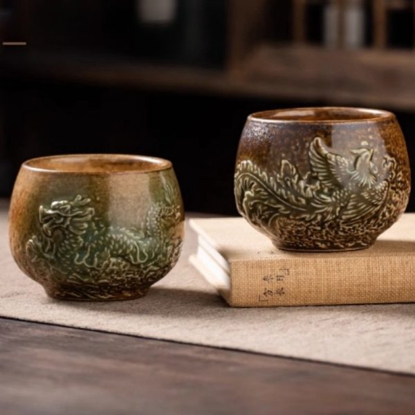 a-14-1.jpg Chinese Year Of The Dragon Wood Fired Ash Glaze Carving Dragon Tea Cup