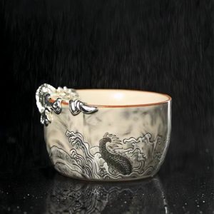 a-14.jpg Traditional Ink Hand Painting Swimming Dragon Tea Cup with Silver Dragon Edge