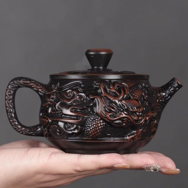 a-20.jpg Large Capacity Antique Chinese Purple Pottery Dragon Teapot Exquisitely Carved Dragon Finish